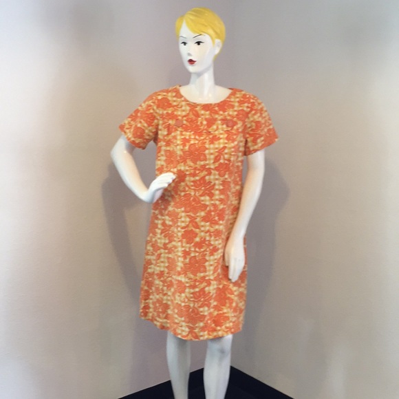 Vintage Orange Yellow Gingham Short Sleeve Dress - Picture 4 of 8